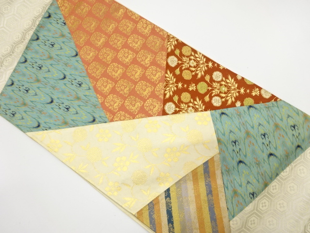 JAPANESE KIMONO / ANTIQUE FUKURO OBI / SILK / WOVEN KIRIBAME STYTLE